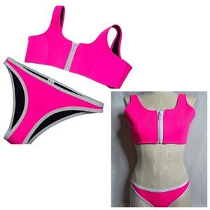 Hoaka Swimwear Womens Neoprene Bikini Swim Set Berry Neon Pink- Medium
